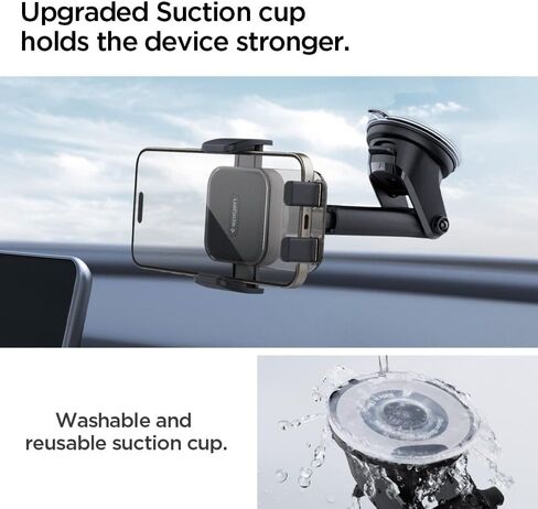 Spigen Universal Car Phone Holder, Dashboard Windshield Mount with 360 Rotating Head, Telescopic Arm, One-Hand Operation for iPhone 17/16/15, Samsung Galaxy S26/S25, Google Pixel 10, and More in Kuwait