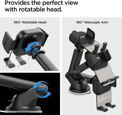 Spigen Universal Car Phone Holder, Dashboard Windshield Mount with 360 Rotating Head, Telescopic Arm, One-Hand Operation for iPhone 17/16/15, Samsung Galaxy S26/S25, Google Pixel 10, and More in Kuwait