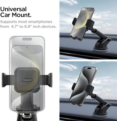 Spigen Universal Car Phone Holder, Dashboard Windshield Mount with 360 Rotating Head, Telescopic Arm, One-Hand Operation for iPhone 17/16/15, Samsung Galaxy S26/S25, Google Pixel 10, and More in Kuwait