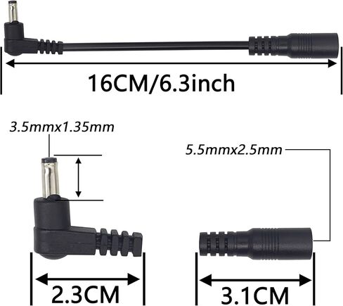 22AWG DC5525 إلى DC35135 سلك الطاقة DC 90 درجة الزاوية اليمنى 3.5 مم × 1.35 مم قابس ذكر إلى 5.5 مم × 2.5 مم كابل طاقة أنثى لإضاءة الشريط والشاشات وما إلى ذلك. [0.15 متر/5.9 بوصة] in Kuwait