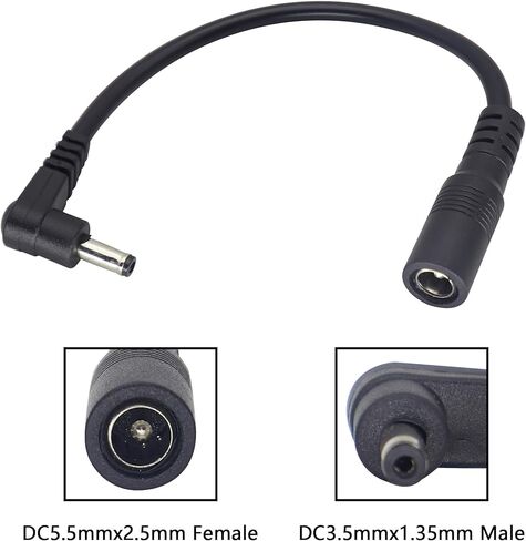 22AWG DC5525 إلى DC35135 سلك الطاقة DC 90 درجة الزاوية اليمنى 3.5 مم × 1.35 مم قابس ذكر إلى 5.5 مم × 2.5 مم كابل طاقة أنثى لإضاءة الشريط والشاشات وما إلى ذلك. [0.15 متر/5.9 بوصة] in Kuwait