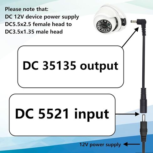 22AWG DC5525 إلى DC35135 سلك الطاقة DC 90 درجة الزاوية اليمنى 3.5 مم × 1.35 مم قابس ذكر إلى 5.5 مم × 2.5 مم كابل طاقة أنثى لإضاءة الشريط والشاشات وما إلى ذلك. [0.15 متر/5.9 بوصة] in Kuwait