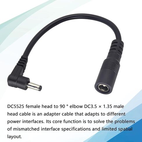 22AWG DC5525 إلى DC35135 سلك الطاقة DC 90 درجة الزاوية اليمنى 3.5 مم × 1.35 مم قابس ذكر إلى 5.5 مم × 2.5 مم كابل طاقة أنثى لإضاءة الشريط والشاشات وما إلى ذلك. [0.15 متر/5.9 بوصة] in Kuwait