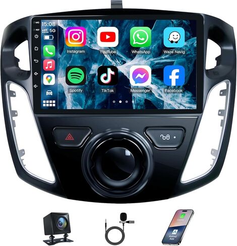 [4Core+64GB] Android 13 Car Radio for Ford Focus 2012–2018: Upgrade 5GWIFI Touchscreen Replacement Stereo, CarPlay Android Auto, GPS Navigation Bluetooth FM SWC Backup Camera Support in Kuwait