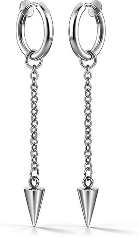 Fusamk Punk Rock Stainless Steel Cone Circle Hoop Earrings Long Chain Drop Dangle Earrings in Saudi Arabia
