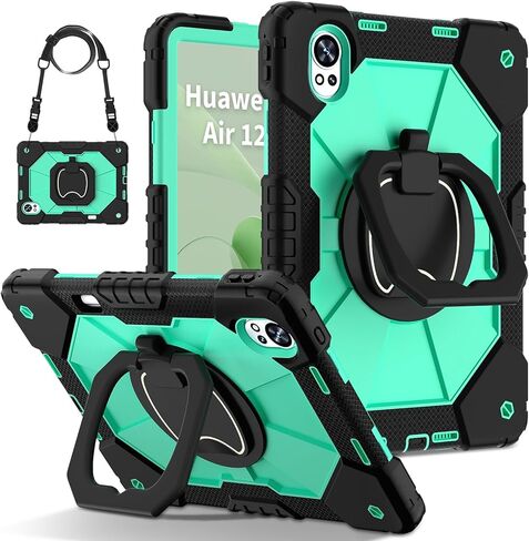Compatible with Huawei Matepad 12X (2024) Built-in Pencil Holder Case, Rugged Shockproof Case, 360° Swivel Kickstand Protective Case + Hand Strap + Shoulder Strap (Rose Gold) in Kuwait