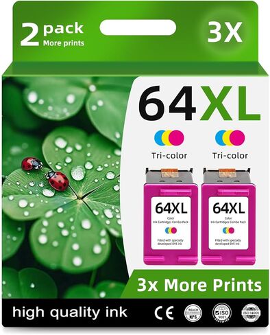 Skyink 64XL Ink Cartridges 2 Color Combo Replacement for HP Ink 64 XL Fit for HP64xl 7855 7155 7858 7120 Envy 7955e 7158 6255 6252 6232 7164 Tango X Printers in Kuwait