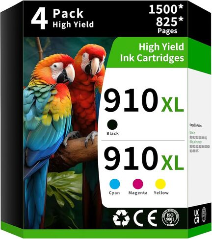 Caelum 910XL Pack (4-Pack, BK, CMY) Replacement for HP 910XL Ink Cartridge Combo Pack 910xl Ink Cartridge for hp Printers Office Jet Pro 8020 8010 8015 Printer in Kuwait
