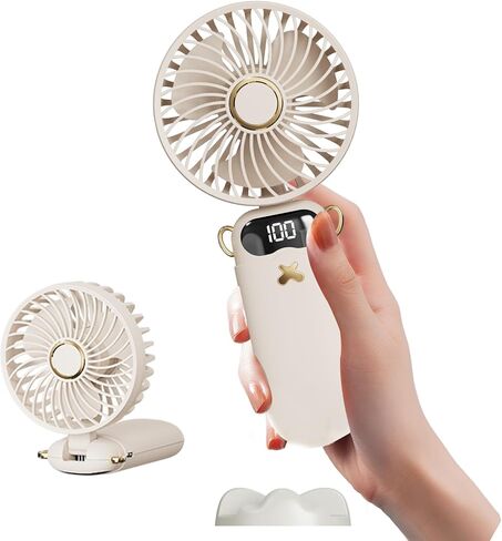 LALAKESI Foldable Handheld Fan with LED Battery Display, 6-Speed Cooling, Desk Base Stand - Mint Green Portable Fan for Travel, Office, Outdoor, Rechargeable Ultra Quiet Mini Handheld in Kuwait
