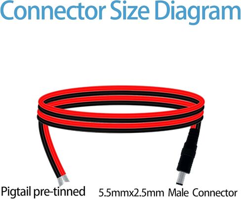 1.6FT 14AWG DC كابل الطاقة 5.5 مم × 2.5 مم موصل ذكر سلك فرعي معلب مسبقًا، كابل تمديد DC 5525 موصل لأضواء الشريط LED وكاميرات المراقبة CCTV وطابعات ثلاثية الأبعاد والألواح الشمسية ومشاريع DIY in Kuwait