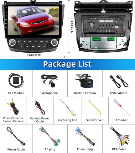 OHREX Car Radio Stereo for Honda Accord 7th 2003 2004 2005 2006 2007, 4Core 2+64G, 5G WiFi, 10'' IPS HD Touch Screen, Wireless CarPlay Android Auto, 1080P Backup Camera, AM FM, SWC Bluetooth in Kuwait