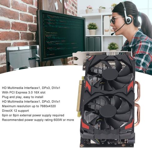 بطاقة رسومات RX580 سعة 8 جيجابايت GDDR5، تردد أساسي 256 بت 1284 ميجاهرتز PCI Express 3.0 وحدة معالجة الرسومات للألعاب مع مراوح تبريد، للكمبيوتر الشخصي in Kuwait