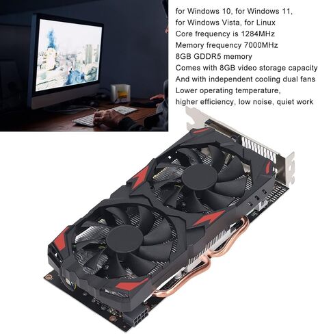 بطاقة رسومات RX580 سعة 8 جيجابايت GDDR5، تردد أساسي 256 بت 1284 ميجاهرتز PCI Express 3.0 وحدة معالجة الرسومات للألعاب مع مراوح تبريد، للكمبيوتر الشخصي in Kuwait