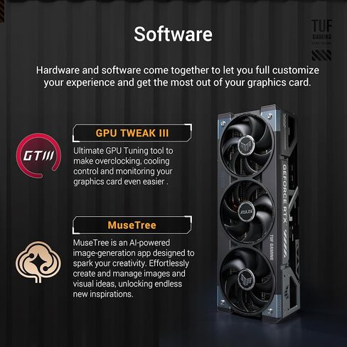 بطاقة رسومات الألعاب ASUS TUF Gaming GeForce RTX 5080 16GB GDDR7 (Nvidia GeForce RTX5080، تصميم فتحة 3.6، PCIe 5.0، 2X HDMI 2.1b، 3X DisplayPort 2.1a، TUF-RTX5080-16G-GAMING) in Kuwait