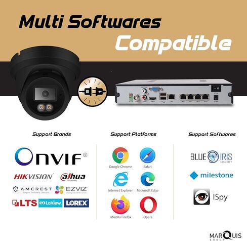 كاميرا Marquis 8MP PoE IP Turret Dome مع صوت، كاميرا أمان IP خارجية، مقاومة للماء IP66، زاوية واسعة 108 درجة عدسة 2.8 مم متوافقة مع NDAA (لون ليلي) غلاف أسود in Kuwait