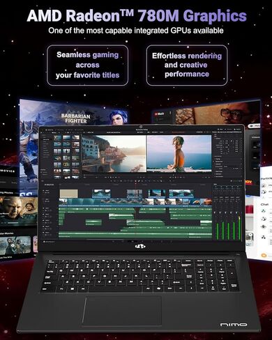 كمبيوتر محمول NIMO مقاس 17.3 بوصة للألعاب الخفيفة، AMD Ryzen 7 8745HS 8-Core يصل إلى 4.9 جيجا هرتز، 64 جيجا بايت DDR5 RAM 1 تيرابايت SSD، رسومات Radeon 780M، شاشة FHD IPS، شاحن سريع 100 واط USB-C، لوحة مفاتيح بإضاءة خلفية، بصمة الإصبع، USB 4.0 in Kuwait