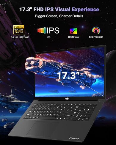 كمبيوتر محمول NIMO مقاس 17.3 بوصة للألعاب الخفيفة، AMD Ryzen 7 8745HS 8-Core يصل إلى 4.9 جيجا هرتز، 64 جيجا بايت DDR5 RAM 1 تيرابايت SSD، رسومات Radeon 780M، شاشة FHD IPS، شاحن سريع 100 واط USB-C، لوحة مفاتيح بإضاءة خلفية، بصمة الإصبع، USB 4.0 in Kuwait