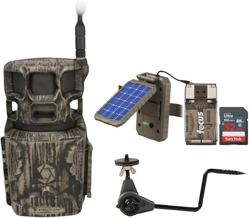 Stealth Cam Revolver Pro 2.0 360-Degree 40MP Cellular Camera 1440p Video Resolution (Brown) Bundle with Holder, Solar Power Panel, Memory Card, and SD Reader (9 Items) in Kuwait