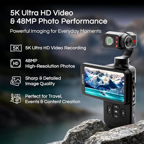 كاميرا فيديو Minolta MN5KG100 5K فائقة الدقة مع محور ثلاثي المحاور، صور بدقة 48 ميجابكسل، رؤية ليلية بالأشعة تحت الحمراء، واي فاي، شاشة لمس 3.5 بوصة، حزمة وظائف كاميرا الويب مع بطاقة ذاكرة 32 جيجابايت + مجموعة تنظيف + المزيد in Kuwait
