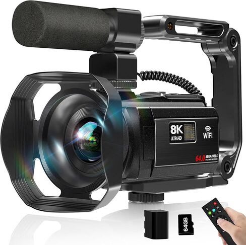 كاميرا فيديو MURAUX 8K 64 ميجابكسل مع رؤية ليلية بالأشعة تحت الحمراء لشاشة YouTube 3.0 بوصة وكاميرا فيديو WiFi 18 × تكبير كاميرا تسجيل فيديو مع ميكروفون ومثبت وغطاء عدسة وبطاقة SD سعة 64 جيجابايت وبطارية واحدة بسعة 4500 مللي أمبير في الساعة in Kuwait