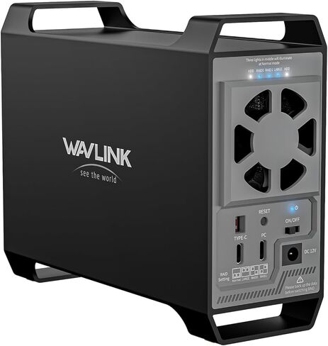 WAVLINK 2-Bay Hard Disk Enclosure for 3.5" and 2.5'' SATA HDD/SSD Featuring 10Gbps USB C 3.2, Support 44TB Capacity, Built-in Cooling Fans, 4 RAID Modes(RAID Normal/LARGE/1/0), Aluminum Alloy Shell in Kuwait