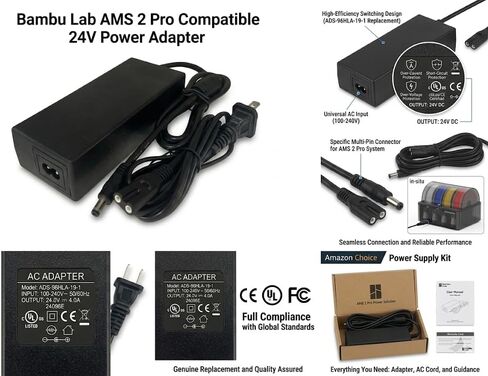 24V Power Adapter Compatible with Bambu Lab AMS 2 Pro Automatic Material System, Switching Adapter Replacement for ADS-96HLA-19-1 24096E Power Supply Cord Charger in Kuwait