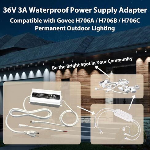 White 36V Waterproof Power Adapter for Govee Permanent Outdoor Light - IPX6 Weatherproof Power Supply Cord Charger PSU, Compatible with Govee H705D/H705E/H705F in Kuwait