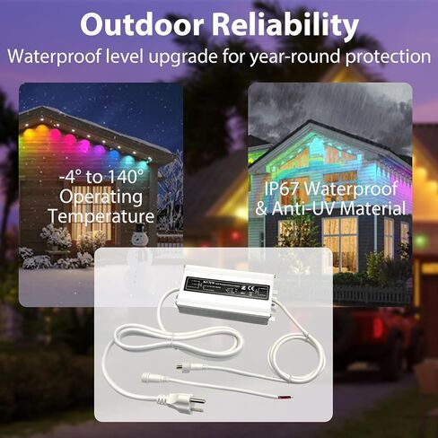 White 36V Waterproof Power Adapter for Govee Permanent Outdoor Light - IPX6 Weatherproof Power Supply Cord Charger PSU, Compatible with Govee H705D/H705E/H705F in Kuwait