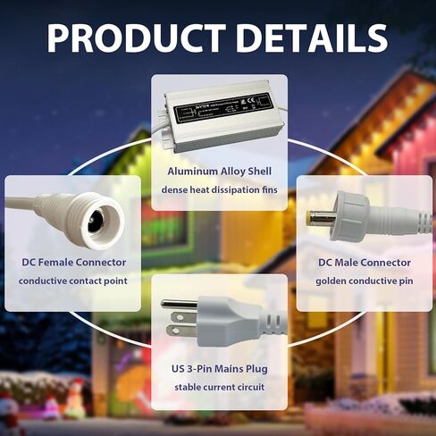 White 36V Waterproof Power Adapter for Govee Permanent Outdoor Light - IPX6 Weatherproof Power Supply Cord Charger PSU, Compatible with Govee H705D/H705E/H705F in Kuwait