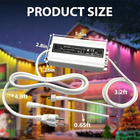 White 36V Waterproof Power Adapter for Govee Permanent Outdoor Light - IPX6 Weatherproof Power Supply Cord Charger PSU, Compatible with Govee H705D/H705E/H705F in Kuwait
