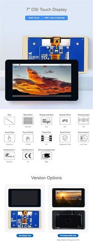 7inch Capacitive Touch Display for Raspberry Pi 4B 3B+ 3A+ 3B 2B B+ A+ CM3 3+ 4/VisionFive2/Core3566 DSI Interface IPS Screen 800×480 with Case in Kuwait
