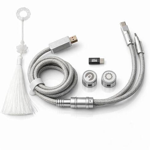 Angry miao Split Dual 8K Gaming Cable AM Edition (4.6ft), High-Speed Dual Connection, Low Latency, Compatible with USB Type-C Devices, Durable Mesh Silver-Plated Wire - Silver Orbit in Kuwait
