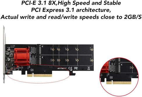 محول NVMe مزدوج إلى PCIe، بطاقة توسيع 2 Port M.2 NVMe SSD PCIe 3.1 X4 مع مجموعة شرائح ASM1812، اللوحة الأم للكمبيوتر المكتبي 2230 2242 2260 2280 22110 in Kuwait