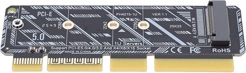 بطاقة محول M.2 SSD إلى PCIe، محول M.2 Mkey رفيع إلى PCIe 5.0 X16 لخادم 1U مع مؤشر LED مدمج، متوافق مع NVMe 2230 2242 2260 2280 SSD in Kuwait