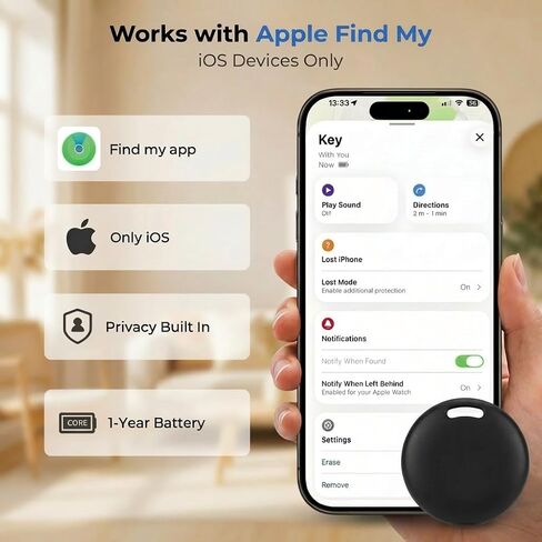 Air Bluetooth Tracker Tags – 4 Pack, Item Finder for Keys Wallet Luggage, Key Finder Locator with Loud Sound, Smart Wallet Tracker Compatible with Find My Network (iOS Only), Waterproof Black in Kuwait