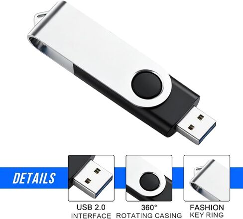 محرك أقراص فلاش USB سعة 32 جيجابايت مع محول من النوع C وحبل، محرك أقراص USB 2.0 معدني عالي السرعة قابل للدوران 360 درجة للهاتف/الوسادة/الكمبيوتر الشخصي/الكمبيوتر المحمول - (أزرق 32 جيجابايت) in Kuwait