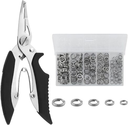 Pack of 201pcs Fishing Stainless Steel Split Rings 5 Sizes and Plier Set, Split ring capable of withstanding large tensile force and Fishing Plier Tool Kit（blue） in Saudi Arabia