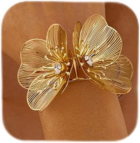 Chunky Gold Bangle Bracelets for Women Flower Cuffs Bracelets Arm Cuffs Wide Hammered Bangle Jewelry in Saudi Arabia