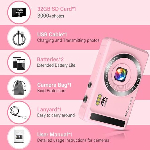 4K 44MP UHD Digital Camera 16X Zoom– Small Compact Vlogging Camera for Beginner in Kuwait