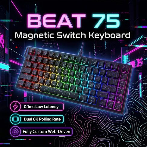 Xin-Meng Beat 75 Triple-Mode Wireless Magnetic Switch Keyboard, 75% Compact, Dual 8K Polling Rate, Hall Effect Rapid Trigger, Hot-Swappable, RGB Backlit, Gaming Keyboard, Black Contour Lines in Saudi Arabia
