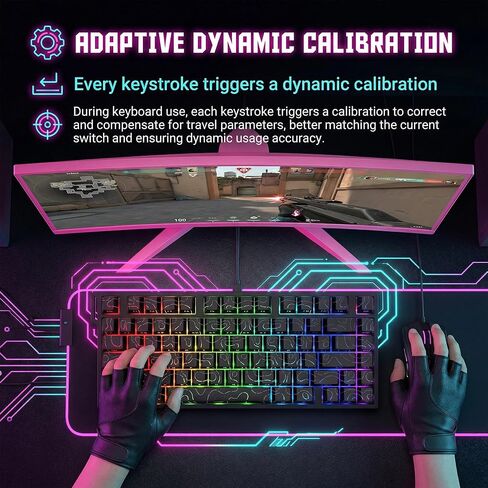 Xin-Meng Beat 75 Triple-Mode Wireless Magnetic Switch Keyboard, 75% Compact, Dual 8K Polling Rate, Hall Effect Rapid Trigger, Hot-Swappable, RGB Backlit, Gaming Keyboard, Black Contour Lines in Saudi Arabia