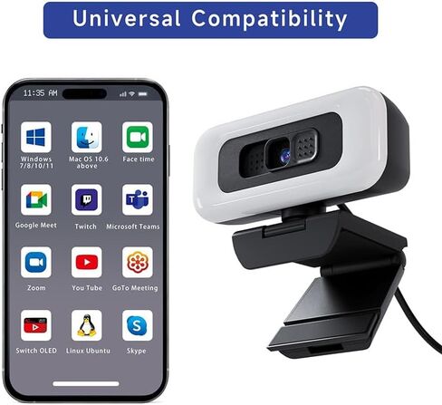 كاميرا ويب بدقة 4K مع ميكروفون وغطاء للخصوصية، وكاميرا كمبيوتر مع تركيز تلقائي للبث والمؤتمرات، وجهاز كمبيوتر واحد in Kuwait