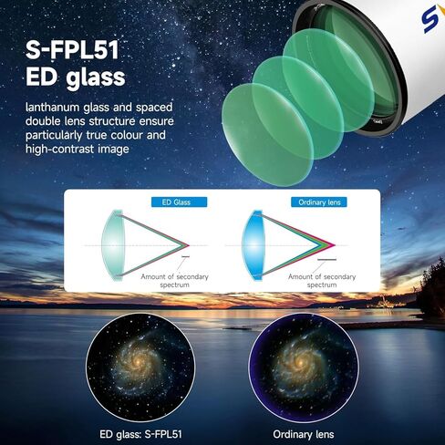 SVBONY SV503 Refractor Telescope, 102mm F7 Extra Low Dispersion Achromatic Refractor OTA, Dual-Speed Focuser, 90mm Back Focus with SII & OIII 7nm Dual-Band 2" Nebula Filter in Kuwait