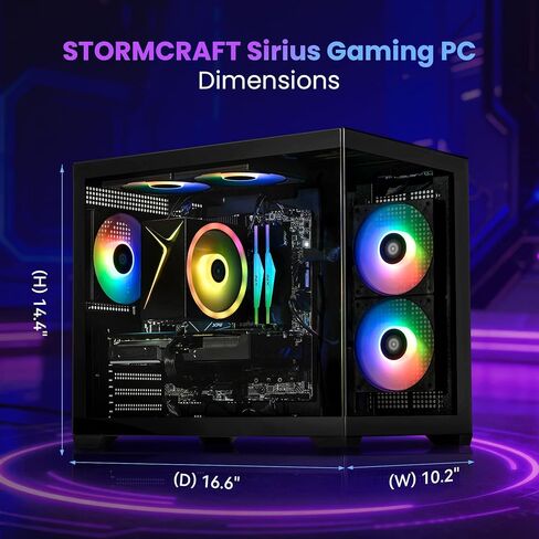 سطح المكتب STORMCRAFT Sirius Gaming Desktop Intel i5 14400F، RTX 5060 Ti 16GB، 32GB DDR5 6000 MHz، 1TB NVMe SSD، مجموعة شرائح B760، USB Type-C، VR-Ready، Wi-Fi 6E، بلوتوث، Win 11 Home، أجهزة الكمبيوتر البرجية للألعاب AI in Kuwait