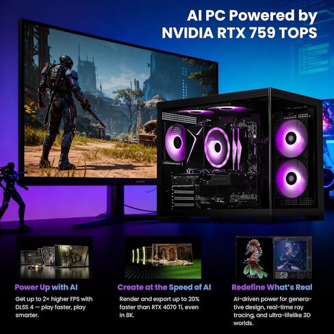 سطح المكتب STORMCRAFT Sirius Gaming Desktop Intel i5 14400F، RTX 5060 Ti 16GB، 32GB DDR5 6000 MHz، 1TB NVMe SSD، مجموعة شرائح B760، USB Type-C، VR-Ready، Wi-Fi 6E، بلوتوث، Win 11 Home، أجهزة الكمبيوتر البرجية للألعاب AI in Kuwait