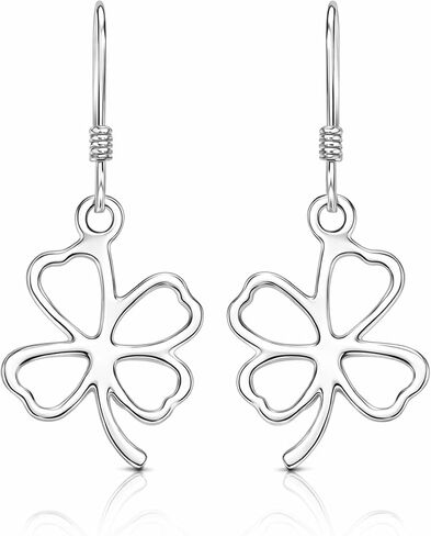 AeraVida Stylish & Lucky Four-Leaf Clover .925 Sterling Silver Dangle Earrings | Four Leaf Clover Earrings | Sterling Silver Dangle Earrings for Women | Fashion Drop Dangle Earrings in Saudi Arabia