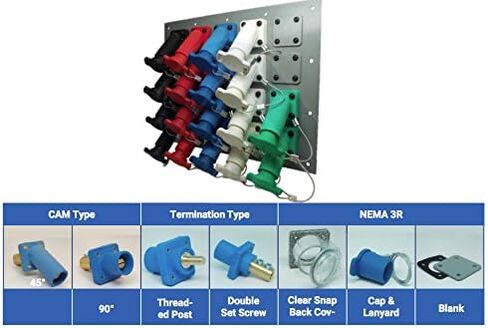 4 Position CAM Lock Panel, 400 Amp, 3 Phase 480V, Male, 90°, Threaded Post Connections with NEMA 3R Cap and Lanyard Covers, Series 16 CAM Connectors, Power Distribution Panel in Kuwait