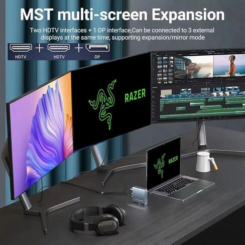 Docking Station for Razer Blade 18 17 16 15 14 Pro 17 Gaming Laptop, 15-in-1 USB C with 360 ° Rotating Base, 2 * 4K HDMI and 1*DP, 10Gbps USB Port Transfer, RJ45, Audio in Kuwait