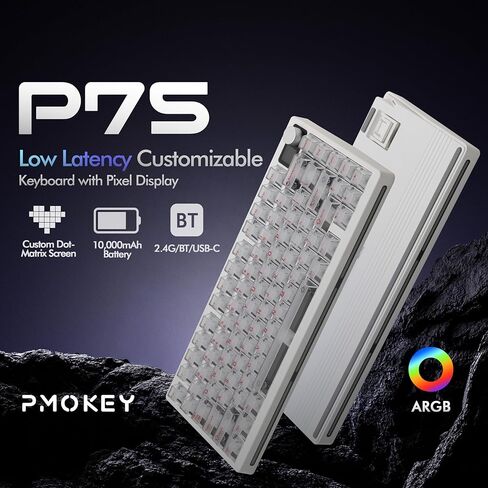 KEEBMONKEY PMOKEY P75 75% Wireless Tri-Mode Mechanical Keyboard, CNC Aluminum Volume Knob, Custom Dot-Matrix Screen, 2.4G/BT/USB-C,PC Keycaps, Surround RGB Lighting, 10,000mAh Rechargeable Battery in Kuwait