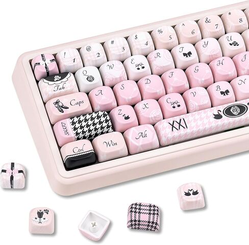 142 Key PBT Keycaps, Pink Black Dye-Sublimation Customized Cute Keycap, Poker Theme MOA Profile Keycaps Set for Cherry Gateron MX Switches Mechanical Gaming Keyboards in Kuwait